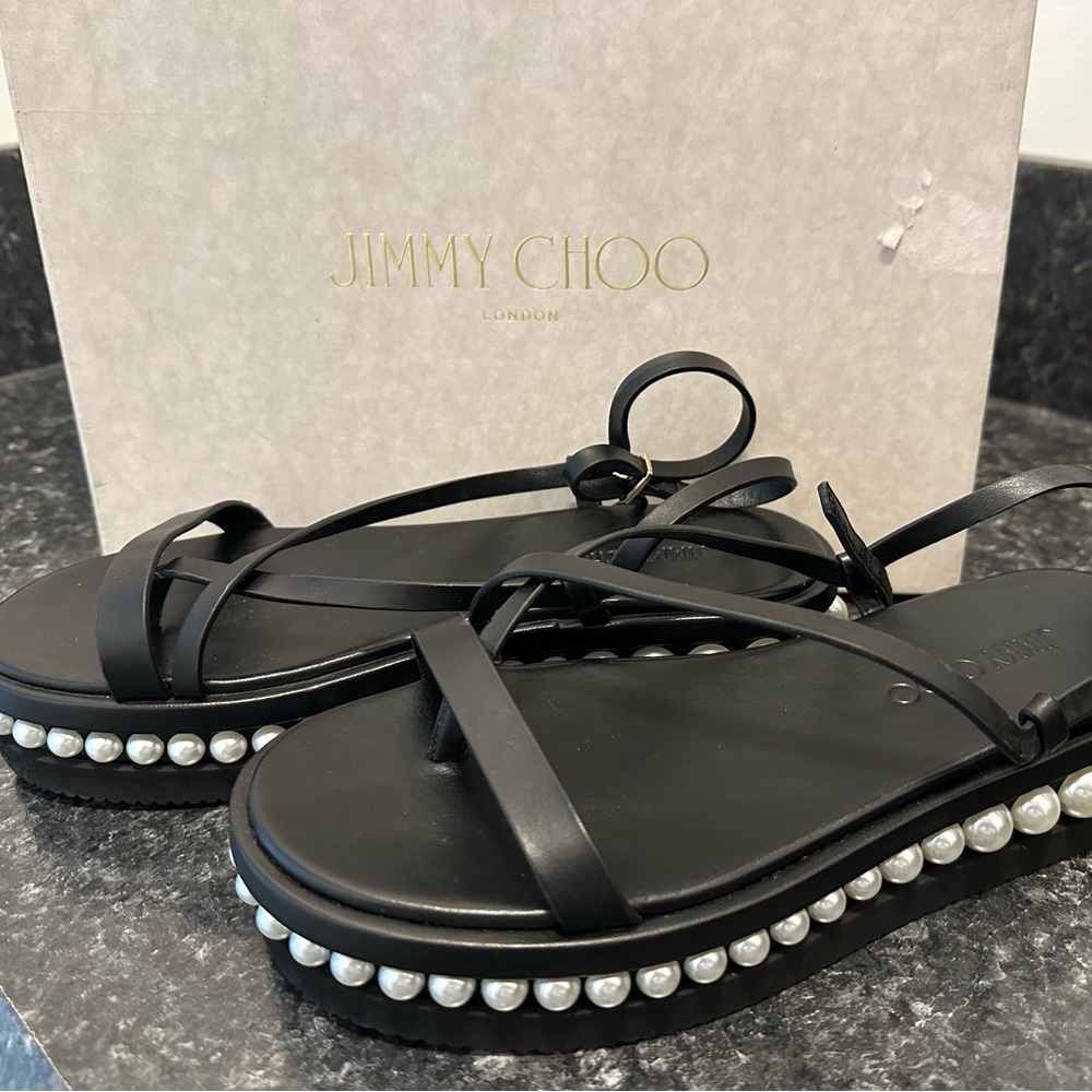Jimmy Choo Pine Embellished Leather Sandals size 38/8